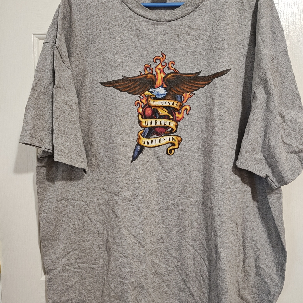 Harley-Davidson Gray Tee with Eagle and Flames